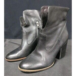 Lucca Lane Kat Ankle Boots Blqck Leather Almond Toe Zip Block Heel Size 7.5 M